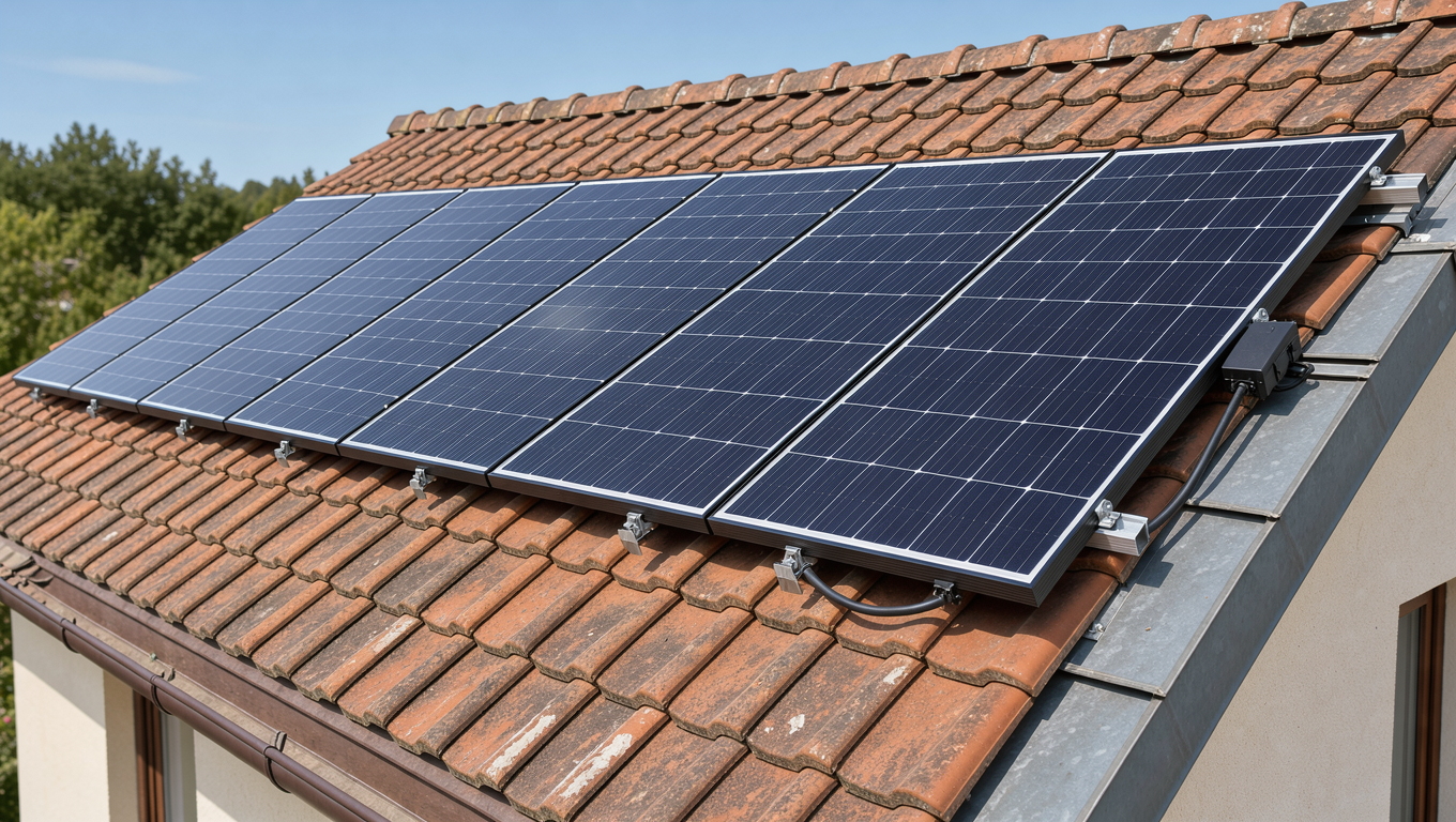 Grande installation de panneaux solaires sur une toiture en tuiles à Albi